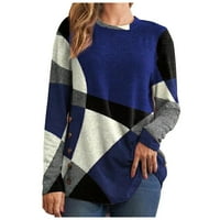 Кносфе Овърсайз суитчър Геометричен Дълъг ръкав Дамски пуловер бутон цвят блок ежедневни върхове за дами Екипажа врата ежедневни ежедневни ризи за жени клирънс с?