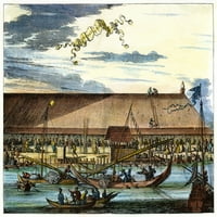 Пазар В Батавия, 1682 Г. Ден На Отворените Врати В Джакарта, Нидерландска Индия. Холандска Гравюра, 1682. Плакат печат от