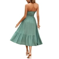 Миайилима летни рокли за жени жени ежедневни бохо солиден цвят без ръкави тръба горна шия талия Жакард дълга рокля