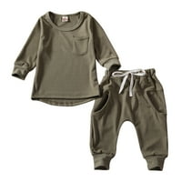 Izhansean Toddler Baby Boy тоалети солиден цвят тениска с дълъг ръкав + теглене панталони дрехи армия зелено 6- месеца