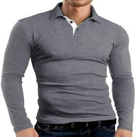 Плътен цвят Поло риза за мъже Дълъг ръкав ежедневни тънък годни пуловер върхове блузи за зимата