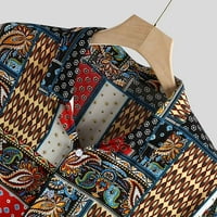 Корашански мъжки ризи, мъжки Реколта етнически стил печат хлабав къс ръкав Стойка яка ежедневни ризи мъжки ризи За Мъже