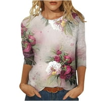 Cacommark pi дамски ръкави върхове просвет, отпечатани разхлабени ризи блуза