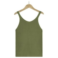 Женски плетене на камизоли за камизоли летни плажни върхове удобни тениски солиден цвят тениска винтидж модерни модни дрехи за тийнейджърки ежедневни разхлабени дивди ризи зелени XL