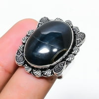 Черно тигърско око скъпоценен камък ръчно изработен стерлингов сребърен бижута с размер 6.5