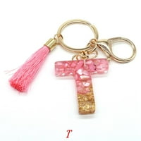 Инициали буква ключ с висулка с розов пискюл Модна момичета Главна блясък градиент смола азбука Ключов чар за подарък