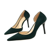 Lacyhop Women D'Orsay помпи fau велур с високи токчета приплъзване на стилети парти секси рокли обувки Небрежни заострени пръсти Зелено 7