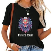 Nature's Beauty Wolf Loverts Fashion Graphic Printed Women's Tee с къс ръкав - удобни и модерни летни върхове за жени, сладки графични тройници за жени, идеални за всеки повод