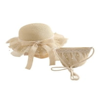 Gureui Kids Baby Girls Sun Hat + Crossbody Cang, Bowbon Pearl Decoration Big Brim Clothing Accessories
