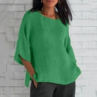 Дамски върхове просвет под $ голям размер кръгла шия блуза солидна ежедневна ръкава тениски за свободна туника зелени 5xl