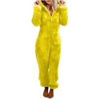 Лолмот Плюс размер пижама за жени карикатура мечка Качулати пижама ежедневни зимни топли Шерпа гащеризон Дълъг ръкав цип руно анцуг Пижами шезлонги