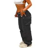 Женски торбисти товарни панталони с ниска талия с широки крака на краката небрежно теглене на разхлабени джобни джоггери панталони хипи пънк