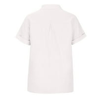 Блузи за жени,блузи за жени,дамски блузи мода Плътен бутон риза женски в-врата хлабав тениска блуза бяла ХХХХЛ