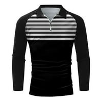 Hfyihgf Mens Quarter-Zip V Neck Polo Rishs Slim Fit Дълги ръкав Атлетична тениска голф ивица Цветна блок риза