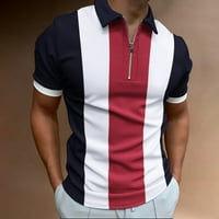Мъжки поло ризи цип отхвърлете ревера раиран цвят отпечатан къс ръкав разхлабена голф риза за човек