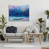 Ступел индустрии русалка плуване дълбоко синьо океан вода живопис галерия увити платно печат стена изкуство, дизайн от Жанет Вертентес
