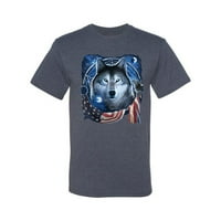 Wild Bobby, American Flag Patriotic Wolf Dreaming Lover Animal Men's Graphic Thrist, Vintage Heather Blue, 4XL