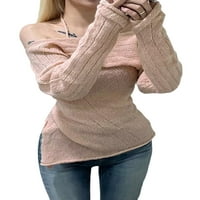 Цсеате жени пухкави нередовни пуловер Плътен цвят Дълъг ръкав от рамото трикотаж и Оглавник падат върхове