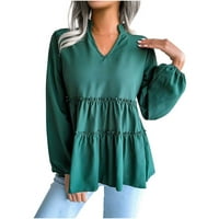 Дадария качулки за жени пуловер сладка мода жени ежедневни дълги ръкав печат шифон риза плени риза фенер с ръкави.
