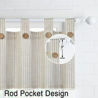 Kitsin Linen Sriped Tier завеси със солиден бутон, Pock Pock Pocket Tailore завеса за баня на кухненско кафене, комплект от 2