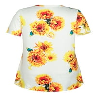 Дамски плюс размер флорален v Врат Хенли ризи с къс ръкав бутон нагоре по пламъци върхове XL-4XL