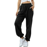 Жени атлетични панталони за джогинг, мек памук плюшен плътно цвят с висока талия с йога панталон с джобове за тренировка бягане