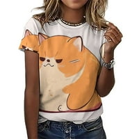 Тениска с пълна печат оранжева котка сладка bo all-print тениска удобна, уникален дизайн фини шевове дишаща тъкан