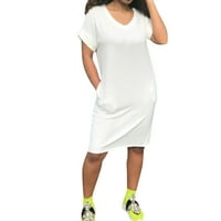 iopqo бяла рокля жени лятна ежедневна тениска рокля v-образно деколте с късо ръкав рокля в средна дължина макси рокля за жени