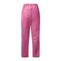 Дамски Панталони Мода Плътен цвят памук Фла ластик дълъг плаж отдих панталони панталони за жени, горещо розово, ХХХХЛ