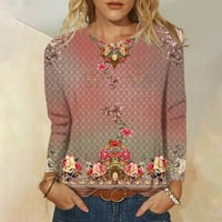 Дамски модни ежедневни дълъг ръкав печат кръг врата пуловер Топ Блуза