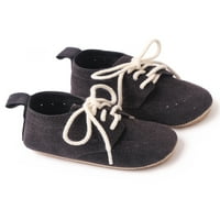 Welliumy Newborn Flats Lace Up Crib Shoes First Walkers Moccasin обувки Небрежни оксфордски ходещ лек Fau Suede Black 18- месеца