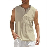 Риза мъже памучна риза мъже ежедневна риза памучна тениска хипи ризи без ръкави за йога, khaki-3xl