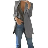 Жени блейзър- дълъг ръкав връхни дрехи твърда яка елагантни тънки костюми палто с копче надолу сиво s
