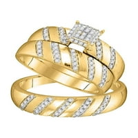 10kt жълто злато, неговото кръгло диамантен клъстер, съвпадащ сватбен комплект cttw