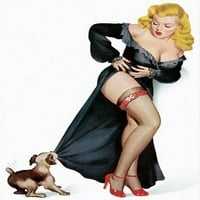 Pinup Girl Blonde Pinup With Puppy Poster Print