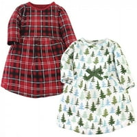Baby Baby Baby Baby Baby и Toddler Girl Памучни рокли с дълъг ръкав 2pk, вечнозелени дървета, 18- месеца