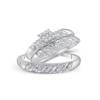 Солидна 10k бяло злато негово и нейното кръгло диамантен клъстер съвпадащ двойка три пръстена булчински годежен пръстен сватбени ленти комплект CT. -
