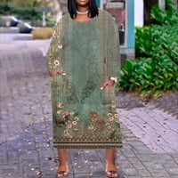 Ersazi Womens Coat Женски модни кръгли декона дължина на коляното отпечатана небрежна рокля на клирънс армия зелени рокли за жени ежедневни xxxl