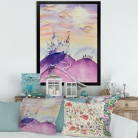 Дизайнарт 'приказно кралство дворец на пурпурен планински връх' детско изкуство в рамка Арт Принт