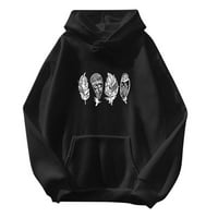 Cuoff дамски качулки суичър за жени модна щампа с удебеляване свободно небрежно пуловер с дълги ръкави дамски върхове черни m