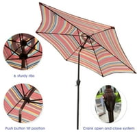 Открит вътрешен двор 8.6-фута пазар таблица чадър с бутон наклон и манивела-червени ивици