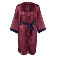 pxiakgy интими за жени спално облекло пижама коприна кимоно черно роба бельо дантелено жените сатенени халати червено + s
