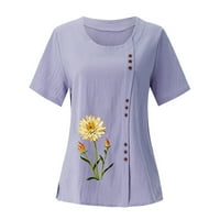 Юноши блузи дамски плюс размер тениска женска отпечатана кръгла шия raglan ръкав подгъва разхлабена копче за копче с къс ръкав блуза за жени отпечатани