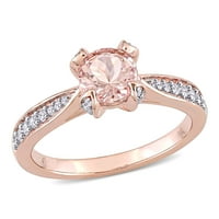 Женски карат лицензиран Морганит и каратов диамант 14 карата Розово злато годежен пръстен