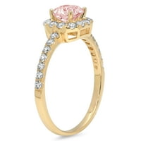 1.23 КТ принцеса нарязани Розово симулиран диамант 18К жълто злато гравиране изявление Годишнина годеж сватба ореол пръстен размер 3.75