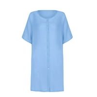 Летни памучни рокли за спално бельо за жени с къса ръкав рокля риза дами ежедневни солидни слънчеви разговори