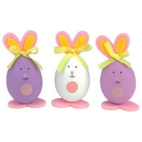 Комплект от розово лилаво и бяло райе Великденско яйце зайче Пролет фигура декорации 3.5