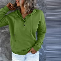 Lashall Женски ежедневен моден масивен цвят с дълъг ръкав качулки суичъри Зелени s