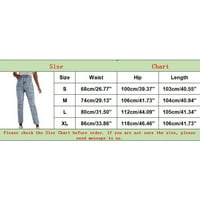 Yubnlvae жени панталони дупка деним бутон Еластична джобна талия дънки панталони с високи разхлабени женски дънки