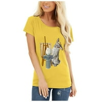 Цетрио Великденски ризи за жени-О-врат зайче печат къс ръкав ежедневни блуза Блузи жълти